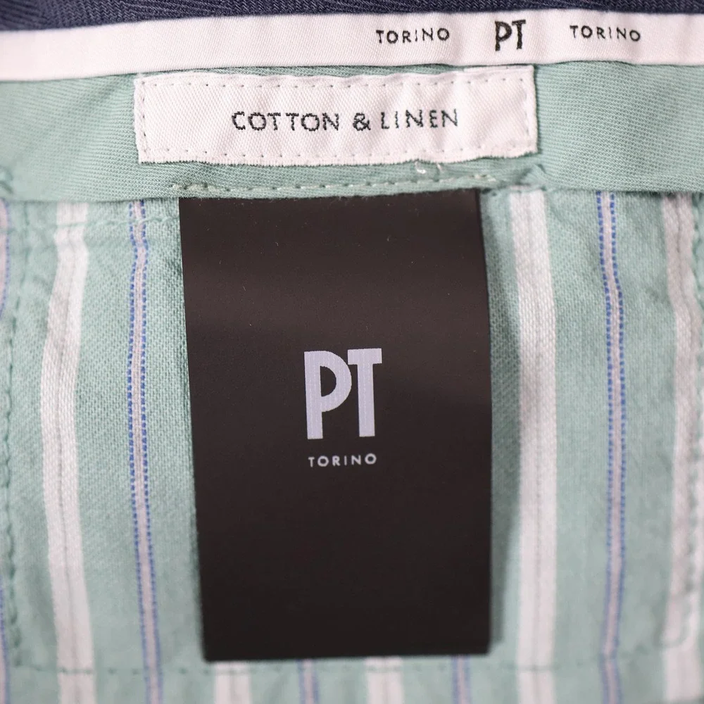 PT Torino Pants Mens 33x36 Green Chino Slim Linen Blend Dress Made in Tunisia